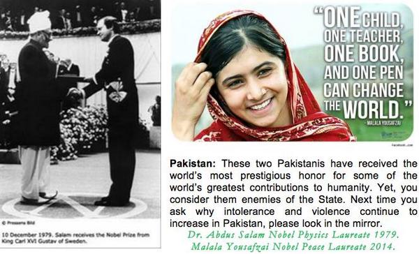 Malala and Abdus Salam won Nobel Prize